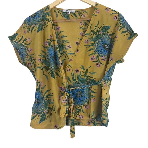 Madewell 100% Silk Side-Tie Wrap Top in Painted Blooms - Picture 3 of 5